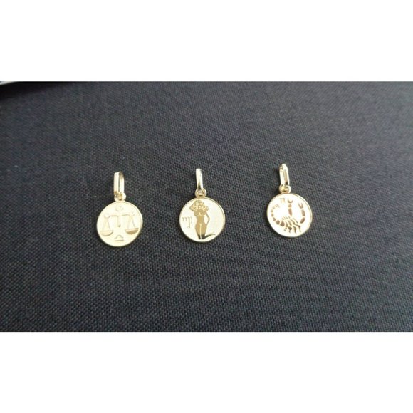 Solid 10k Gold Zodiac Sign Coin Charm Necklace, Astrology Horoscope Pendant - Picture 4 of 7